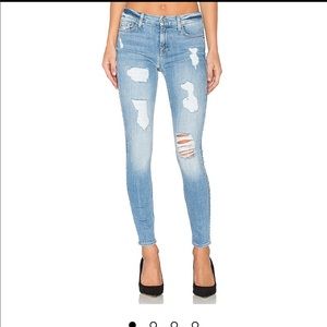 The Sequin Destroy Ankle Skinny in Light Blue